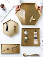 Plateau décoratif rectangulaire de luxe en acier inoxydable doré pour bijoux, salle de bain, bureau et vaisselle - à un seul niveau