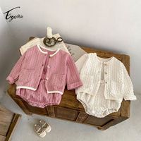 Conjunto de Cárdigan para Bebé Estilo Francés Chic, Tejido de Punto Trenzado en Contraste, Trajes Elegantes para Niños, Traje de Pantalones Bombachos para Bebés, Personalizado