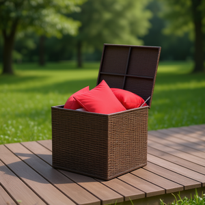 Caja de almacenamiento cuadrada de mimbre para patio, contenedor de almacenamiento para muebles de exterior con tapa para cojines y accesorios - Product Image 2