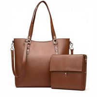 Tas Tote Wanita 2-in-1 Custom Logo Grosir, Bahan Kulit PU Motif Leci Coklat, Resleting, Stylish, Kapasitas Besar