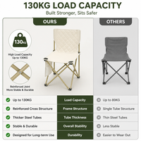 Chaise de camping pliable beige en tissu Oxford rembourré à double couche avec poche latérale de rangement