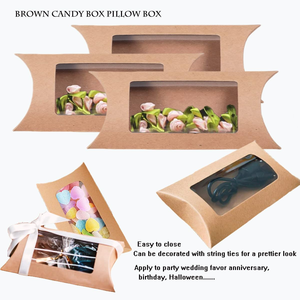 กล่องกระดาษคราฟท์หมอนสำหรับบรรจุภัณฑ์ของขวัญลูกกวาดสีน้ำตาลออกแบบชื่อแบรนด์ตามสั่ง - Product Image 1