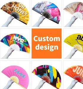 พัดมือพับขนาดใหญ่ลายกลิตเตอร์ วัสดุไม้ไผ่ งานเพ้นท์ - Product Image 4