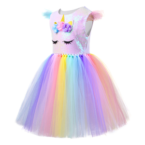 Robe d'été pour enfants Robe d'anniversaire rose Offre Spéciale Dentelle Tulle Licorne Costume <span class=keywords><strong>de</strong></span> fête arc-en-ciel avec <span class=keywords><strong>bandeau</strong></span> - Product Image 3