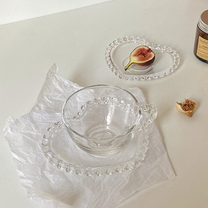 Ensemble <span class=keywords><strong>tasse</strong></span> à <span class=keywords><strong>café</strong></span> et soucoupe en verre en forme <span class=keywords><strong>de</strong></span> cœur avec bordure perlée romantique française Solhui, <span class=keywords><strong>tasse</strong></span> à thé au lait et aux fleurs - Product Image 3