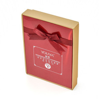 Boîte cadeau rigide personnalisée écologique rouge et or avec nœud en satin, couvercle haut de gamme, biodégradable et recyclable pour cosmétiques/mariages/festivals