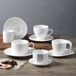 Toptan özel Logo klasik Espresso kahve fincanı tabağı setleri beyaz seramik kahve kupa