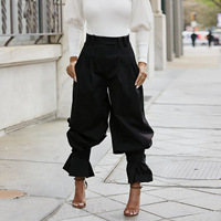 Culottes plissées taille haute amples à imprimé estival pour femme, pantalon décontracté à jambes larges avec ourlet volanté – Vente en gros
