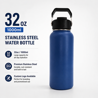 Bouteille d'eau isotherme à double paroi en acier inoxydable Jiahe 024 32oz, capacité et logo personnalisés, anti-fuite, large ouverture
