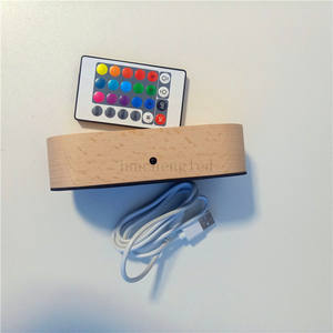 Base de luz LED de noche redonda de madera ABS, base de madera decorativa, base de madera, usb, acrílico, led 3D, luz nocturna - Product Image 1