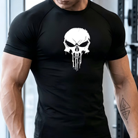 T-shirt de compression pour homme, séchage rapide, respirant, haute élasticité, anti-transpiration, avec imprimé crâne original pour la salle de sport