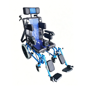 Fauteuil roulant léger et pliable en alliage d'aluminium, inclinable, avec dossier haut et appui-tête, pour enfants atteints de paralysie cérébrale - Product Image 1