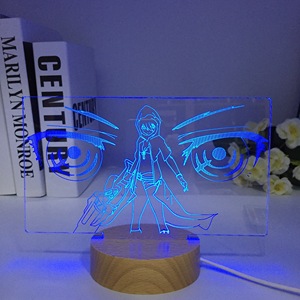 Lámpara de noche LED 3D de Anime, luz Industrial de madera, tirador de roca negra para decoración de dormitorio, luz de noche de madera para habitaciones intermedias - Product Image 5