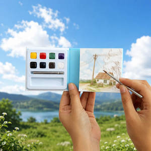 <span class=keywords><strong>Kit</strong></span> de peinture <span class=keywords><strong>aquarelle</strong></span> portable de <span class=keywords><strong>voyage</strong></span> avec 8 couleurs intégrées, pinceau, carnet de croquis pour la peinture artistique, le journal et le dessin - Product Image 4
