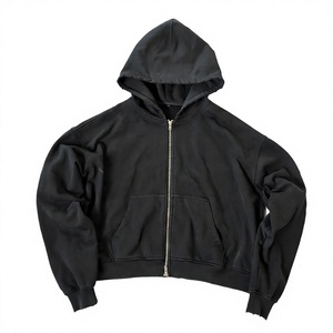 <b>Y2K</b> Gothic Zip Up Hoodie Detachable Hood Trim Graphic Print Oversized Unisex <b>Streetwear</b> Custom Wholesale Low MOQ - Product Image 2