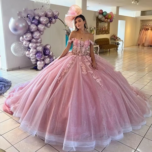 Princess Pink Off Shoulder Plus Size Plus Size Vestidos Para <strong>Prom</strong> Party Gowns Sweet 16 Girls Quinceanera <strong>Dresses</strong> MQ722 - Product Image 5