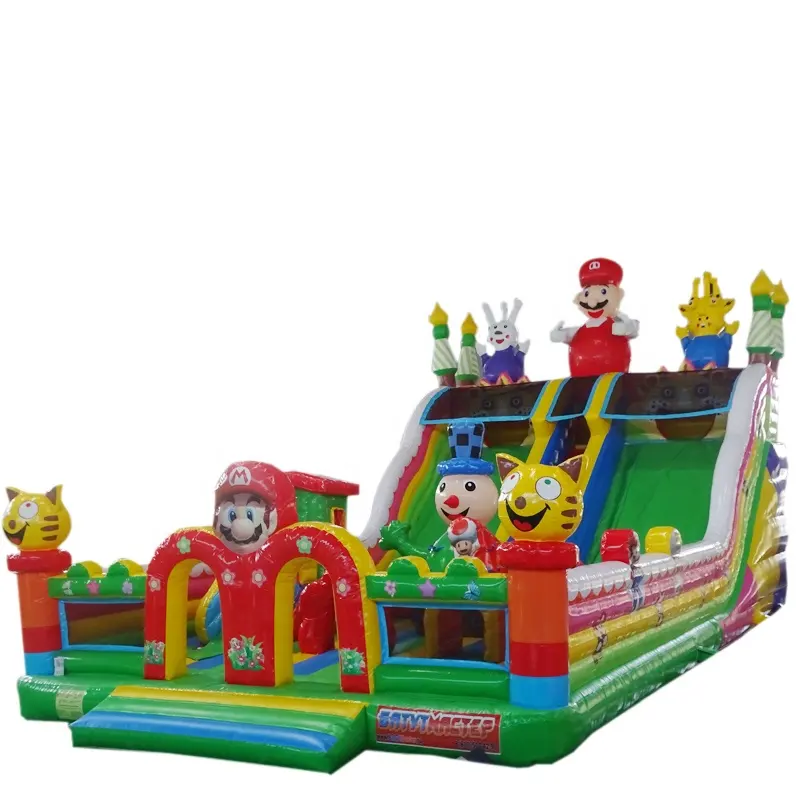 Precio especial grande Mario Parque de Atracciones inflable trampolín tobogán equipo combinado