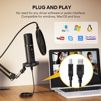 Mikrofon Kondensor USB Profesional MAONO dengan Pemantauan Tanpa Latensi, Tombol Mute Sentuh, Kenop Pengatur Gain Mikrofon