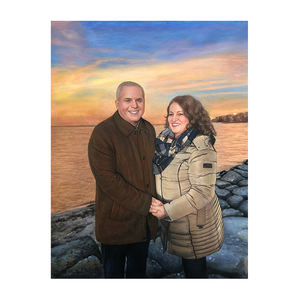 Obra de arte realista hecha a mano mujer y hombre retrato pareja pintura de foto - Product Image 2