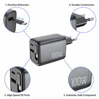 Chargeur GaN 100W PD Super Rapide avec Ports QC3.0 Type-C et Câble Magnétique Rétractable pour Tablette et Mobile