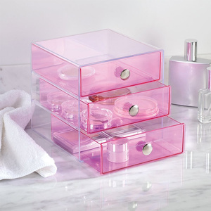 Màu hồng Acrylic ngăn kéo lưu trữ hộp Acrylic ngăn kéo tổ chức rõ ràng <span class=keywords><strong>Stackable</strong></span> Acrylic lưu trữ container với 3 ngăn kéo - Product Image 5