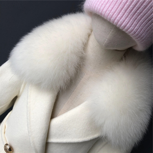 Manteau en laine pour maman et <span class=keywords><strong>moi</strong></span>, très tendance, avec col en vraie fourrure de <span class=keywords><strong>renard</strong></span>, manteau long en cachemire pour enfant avec ceinture, manteau en vraie fourrure de <span class=keywords><strong>renard</strong></span> - Product Image 6