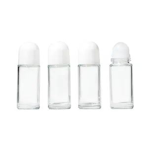 Commercio all'ingrosso 50ml di lusso trasparente rotondo Mini portatile riutilizzabile rotolo di profumo di vetro sulla bottiglia con tappo