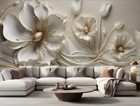 Wallpaper Mural 3D Mewah dan Indah dengan Motif Bunga Perhiasan Timbul untuk Dekorasi Dinding Latar Belakang TV dan Sofa