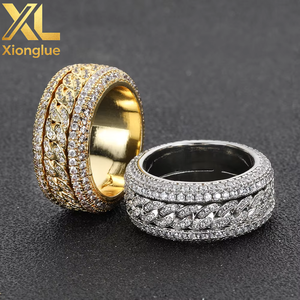 European American Hip-hop Copper Zircon Natural Claw Setting <b>Ring</b> Rotatable Cuban Design Trendy Personalized Women's 18K Gold - Product Image 3