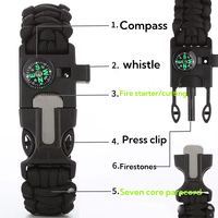 Gelang Multi-Alat 5-in-1 Tahan Lama Portabel Tahan Air Tahan Guncangan Bercahaya Kompas Kemah Perlengkapan Darurat untuk Hiking dan Perjalanan