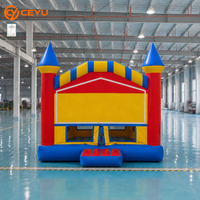 Castillo Inflable Ceyu de Cuatro Torres con Ventanas de Malla, Rojo, Azul y Amarillo, para Jardín, Fiestas Infantiles al Aire Libre