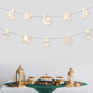بافو عيد مبارك لون ديي الخاص بك لافتة خشبية المعلقات القمر نجمة فانوس رمضان نمط الاطفال هدية راية المسلمين مع الطلاء - Product Image 2