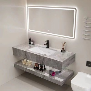 Glossy Ceramic Double Layer Under Mount Basin Modern Farmhouse Bathroom <b>Vanity</b> with Smart <b>Mirror</b> for Hotel Apartment - Product Image 5
