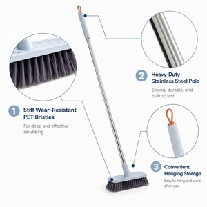 <span class=keywords><strong>Brosse</strong></span> de nettoyage compacte pour sols avec manche en acier inoxydable 19 cm, <span class=keywords><strong>brosse</strong></span> à poils rigides pour salle de bain, cuisine, carrelage - Product Image 1