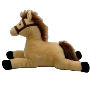 Custom Good Design High Quality 16 Inch Laydown Tan Color Horse With Bridle Plush Stuffed Toy