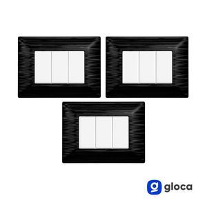 Ensemble de plaques d'interrupteurs muraux Gloca à 3 postes, en plastique noir satiné, design minimaliste durable, 3 pièces - Product Image 3