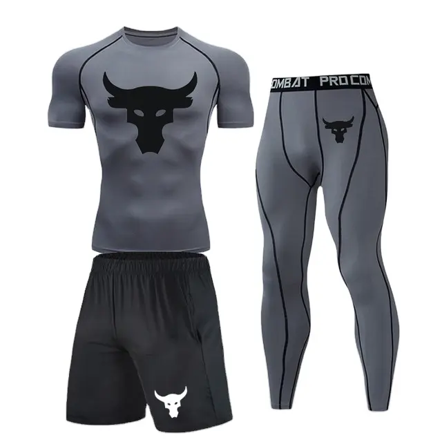 Custom MensFitness Wear Jogging Training Tight Compression Sportswear Fitness Clothing Gym Three Piece Set