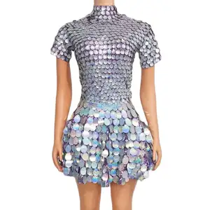 Faldas Mujer Shiny Sequins A Line Sexy Cocktail Short Prom Dresses Stage Dance Costume Plus Size Women Birthday Party Club Dress