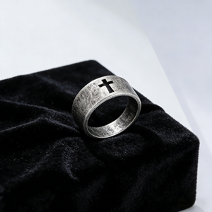 Anillo de acero inoxidable mate hueco con diseño de cruz para hombre, joyería cristiana, venta al por mayor. - Product Image 4