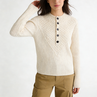 Pulls en tricot pour femmes sur mesure en gros, design à boutons quart, texture côtelée, style décontracté preppy