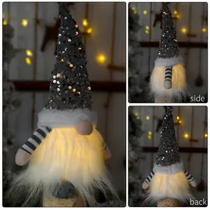 2024 Xmas Party Decoration Sequin Christmas Gnomes Plush With Light