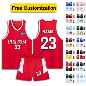 Benutzer definierte LOGO Muster & Zahlen Basketball Uniform Set Atmungsaktiv Große Größe Hohe Elastizität Leichtes Basketball Trikot - Product Image 1