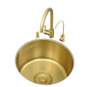 Golden Round Basin Bar Single Apartment Mini Round Sink Nano Stainless Steel BRUSHED Kitchen Sink 32 36 40 CM