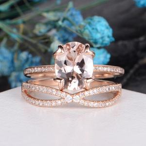 Anillo de Boda de Plata de Ley 925 con Halo de Morganita y Circonitas, Conjuntos de Anillos de Morganita - Product Image 3