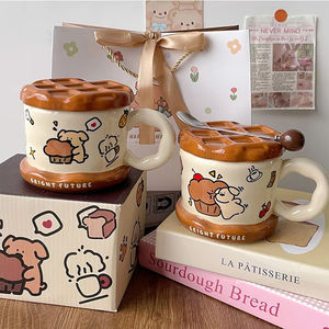 Cute Cartoon Design Bread Dog Ceramic <b>Mug</b> Lid High-Looking Business Gifts Eco-Friendly Customizable Home Office Use - Product Image 2