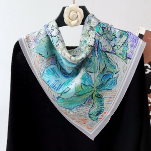 68 cm 놀라운 인기있는 예술 유화 스타일 우아한 레이디 매일 장식을위한 꽃 인쇄 실크 CDC 스카프 스카프 - Product Image 4