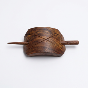 Pince à cheveux en bois poli faite à la main, écologique, de luxe, pour femmes et filles, avec bâtonnet, marron, élégante, décontractée, ethnique, festive - Product Image 1