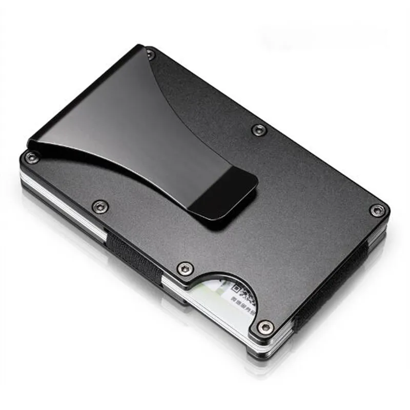 2025 металлический бумажник под заказ с держателем для кредитных карт, алюминиевый кошелек с зажимом для денег с RFID-блокировкой (черный)