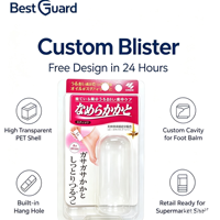 Boîte à charnière transparente en plastique pour emballage blister personnalisé, pour cosmétiques, blush compact et poudre de fond de teint, en PET.