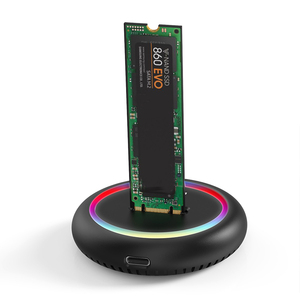RGB USB C <span class=keywords><strong>M</strong></span>.2 SATA/NVME SSD حاوية USB C محطة لرسو السفن بروتوكول مزدوج خارجي USB3.1 Gen2 <span class=keywords><strong>M</strong></span>.2 NGFF و NVME SSD حافظة - Product Image 1